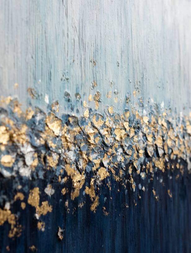 Golden Hand-painted Handmade Leaf Modern Abstract Canvas Artwork C12IC